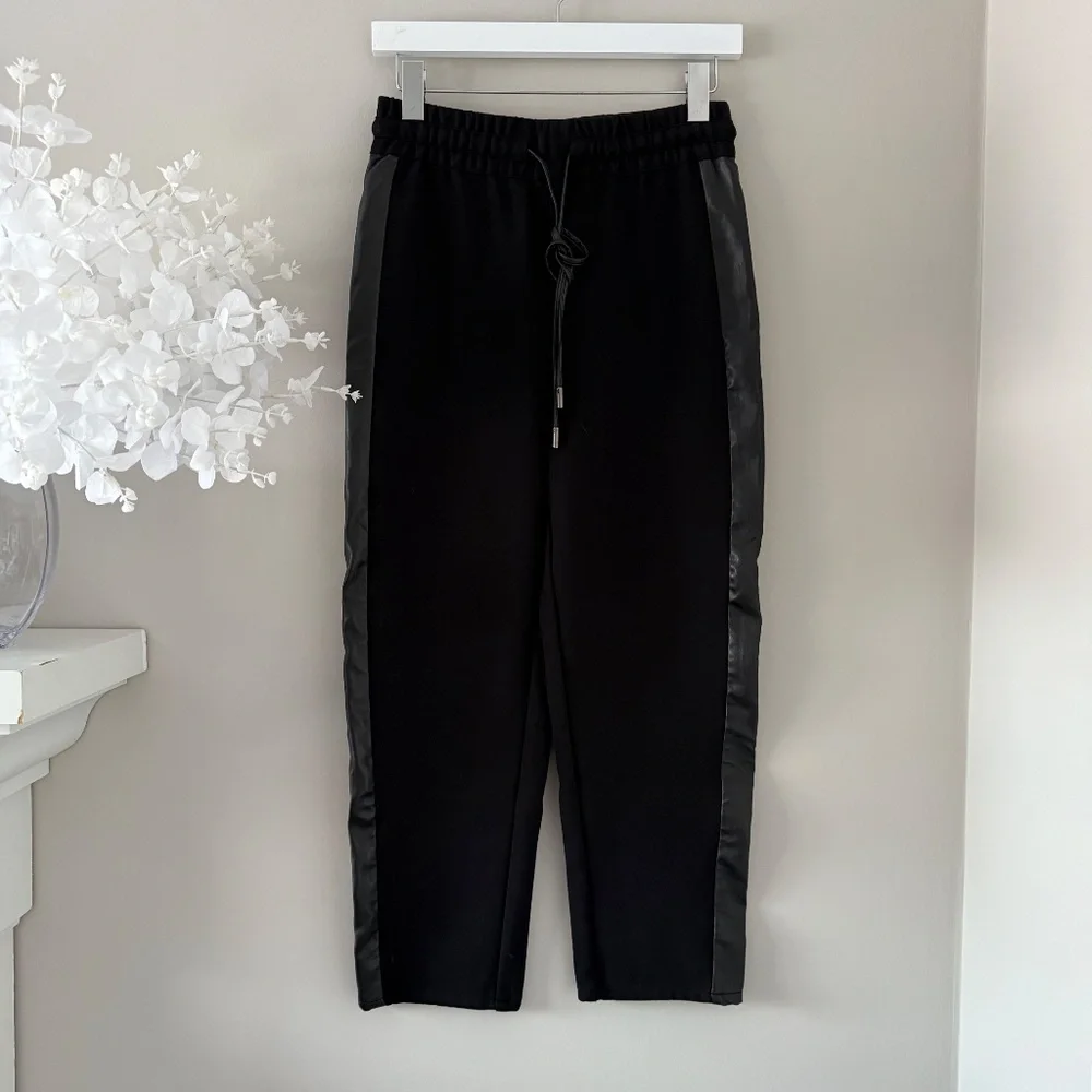 BCBGMaxAzria Faux Leather Trim Jogger Pants in Black, Sz XS - Picture 4 of 8